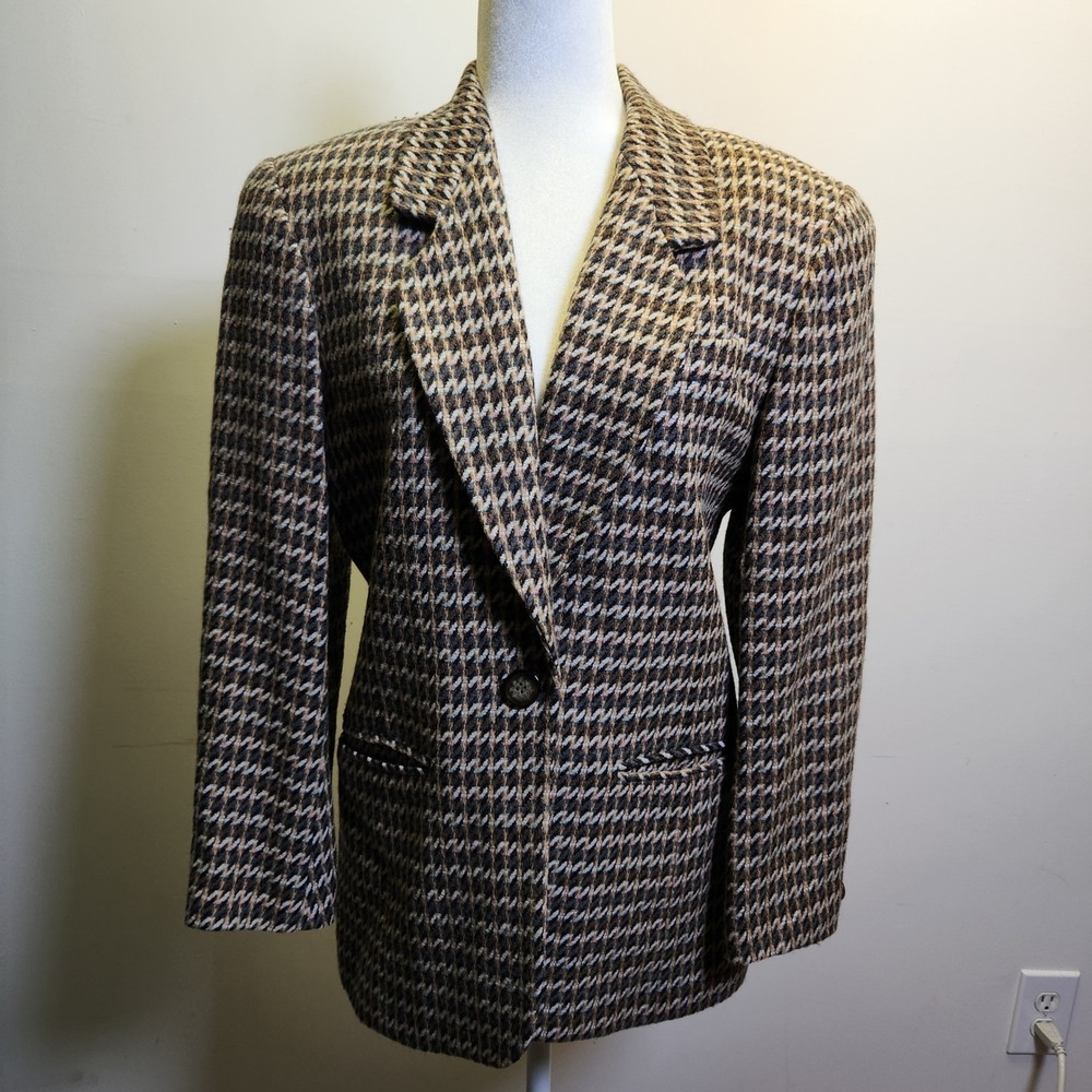 Casual Corner Vtg Blazer Sport Coat Houndstooth Sz 6 Earthy Brown Tones 80s